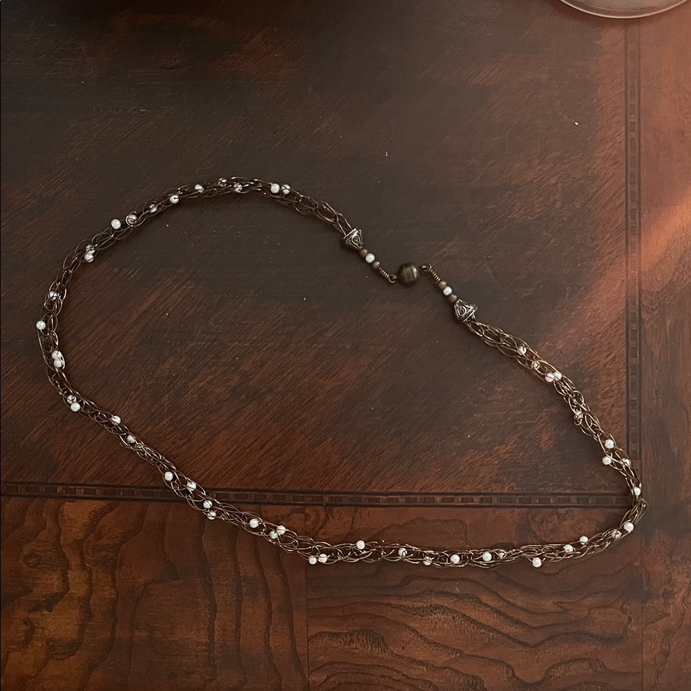 Vintage Copper Wire Pearl Necklace | Handmade